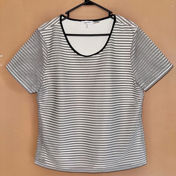 Calvin Klein Women's Sheer Stripe Top - Black & White - XL - Picture 1 of 7